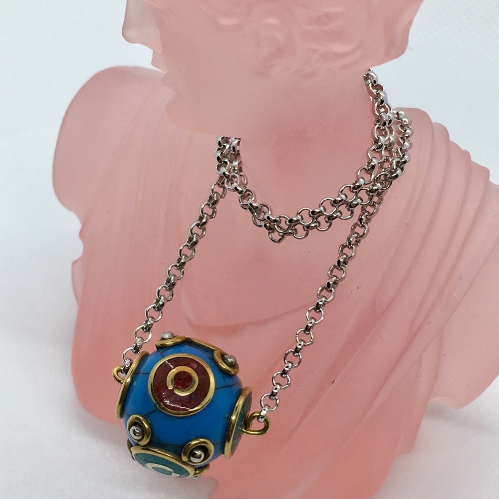 Tibetan turquoise stylish beads & silver chain